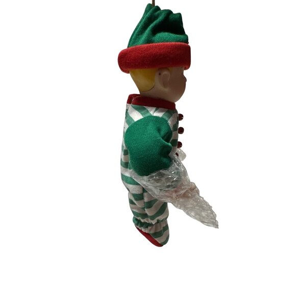 Vintage Elf Doll With Candy Cane Striped Ladder Christmas Decor - Picture 9 of 13